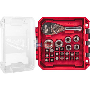 Sada 1/4“ Milwaukee s kompaktnou račňou – 25ks