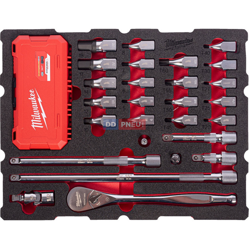 Penová vložka MILWAUKEE PACKOUT™ sada 1/2″ račne a bitových nástrčných hlavíc – 67 ks