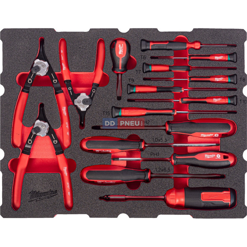 Penová vložka MILWAUKEE PACKOUT™ sada skrutkovačov a klieští na poistné krúžky – 44 ks