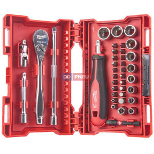 Súprava 1/4" račne, skrutkovača a hlavíc – 38 ks