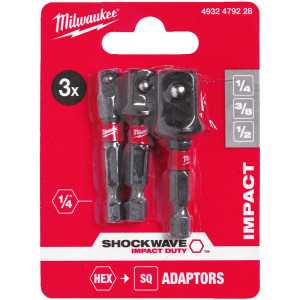 Sada adaptérov MILWAUKEE SHOCKWAVE z 1/4" HEX na 1/4˝, 3/8˝, 1/2˝ Sada adaptérov MILWAUKEE SHOCKWAVE z 1/4" HEX na 1/4˝, 3/8˝, 1/2˝