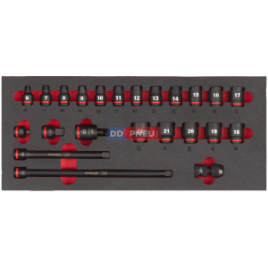 Penová vložka so sadou krátkych priemyselných hlavíc 3/8" MILWAUKEE – 23 ks