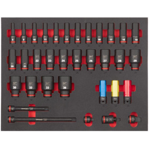 Penová vložka so sadou dlhých priemyselných hlavíc 1/2" MILWAUKEE – 34 ks Penová vložka so sadou dlhých priemyselných hlavíc 1/2" MILWAUKEE – 34 ks