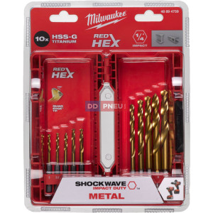 Sada vrtákov do kovu MILWAUKEE RED HEX HSS-G TiN – 10 ks
