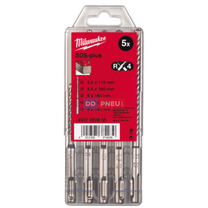 Sada štvorbritých vrtákov MILWAUEE SDS-Plus MX4 – 5 ks