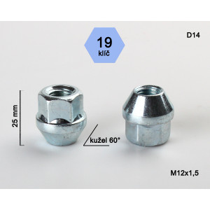 Matice M12x1,50x25 kužeľ otvorená – kľúč 19 Matice M12x1,50x25 kužeľ otvorená – kľúč 19